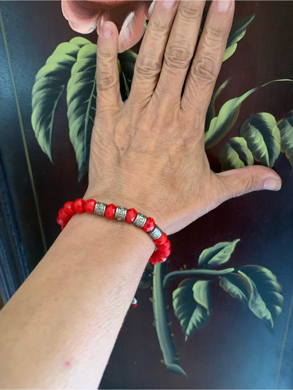 Red Beaded Bracelet with Silver Accents - Women Jewelry